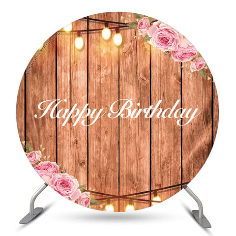 Fond de joyeux anniversaire rond en bois clair floral Fond de joyeux anniversaire rond en bois clair floral