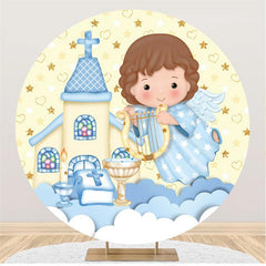 Décors de fête ronds d'église d'ange mignon jaune et bleu pour garçon