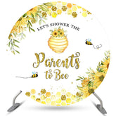 Toile de fond de fête de naissance florale jaune avec petite abeille à paillettes