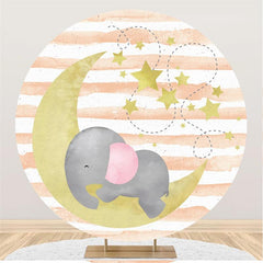 Toile De Fond Ronde De Fête De Bébé D'Étoile De Lune Jaune Et D'Éléphant