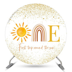 Toile de fond ronde jaune Sun Glitter 1st Trip Birthday