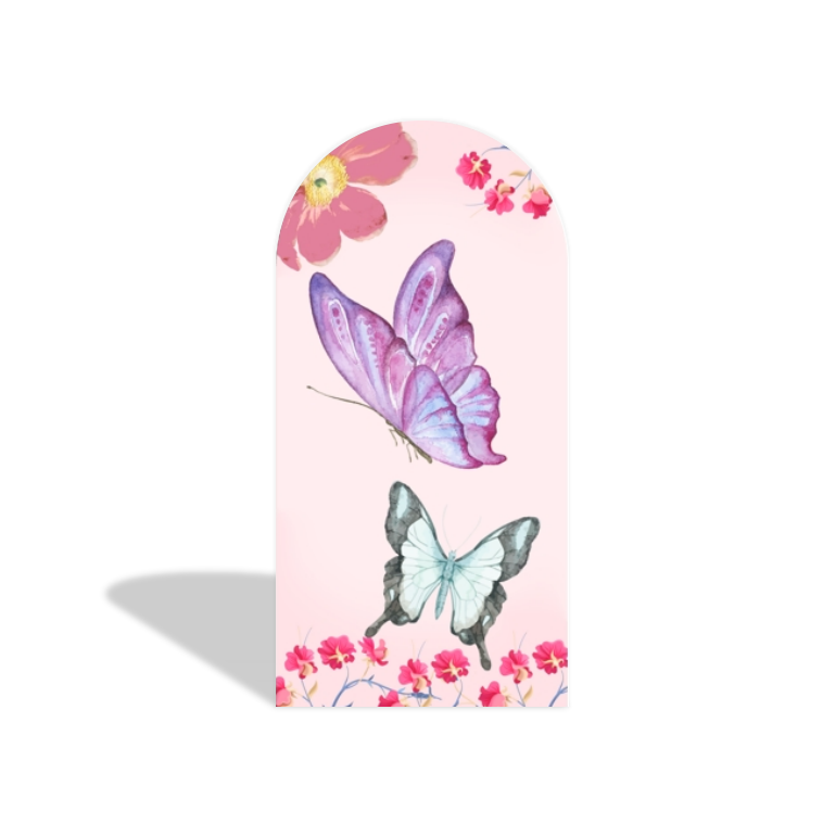 Toile de fond pour arche Joyeux Anniversaire papillon flore fleur