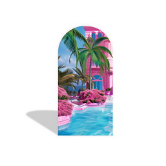 Toile de fond pour arche fête anniversaire maison Barbie
