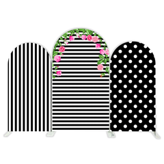 Toile de fond pour arche fête anniversaire thème point rayures noires blanches