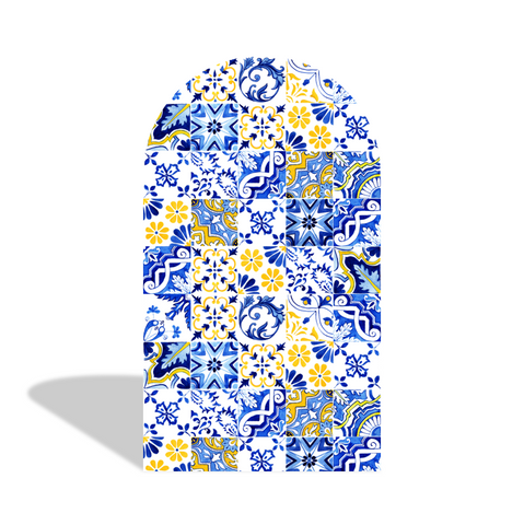 Toile de fond pour arche fête anniversaire Baby Shower porcelaine bleue et blanche