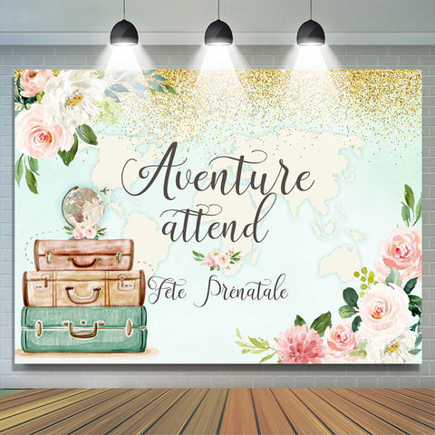 Aventure Attend Floral Et Carte Bébé Douche Toile de fond