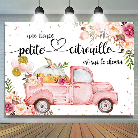 Floral rose voiture avec citrouille bébé douche Toile de fond