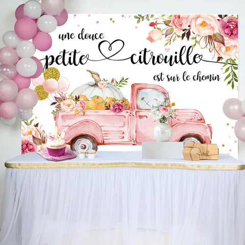 Floral rose voiture avec citrouille bébé douche Toile de fond