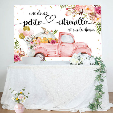 Floral rose voiture avec citrouille bébé douche Toile de fond