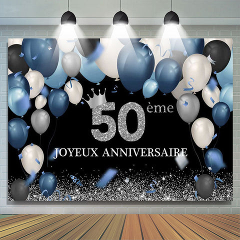 Bleu Ballon Noir Scintillait 50ème Anniversaire Toile de fond