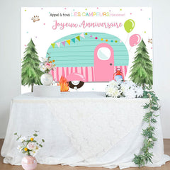 Appel tous Heureux Les campeurs camping anniversaire toile de fond