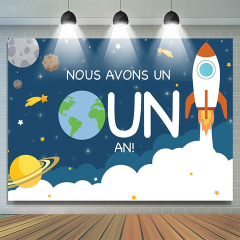 Fusée espace thème d'abord anniversaire faire la fête Toile de fond