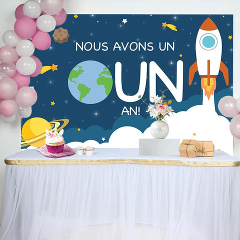 Fusée espace thème d'abord anniversaire faire la fête Toile de fond