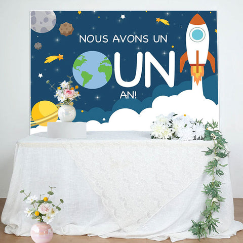 Fusée espace thème d'abord anniversaire faire la fête Toile de fond