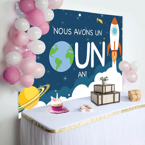 Fusée espace thème d'abord anniversaire faire la fête Toile de fond