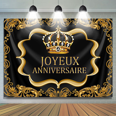 Noir Et Or Royal Couronne Heureux Anniversaire Toile de fond