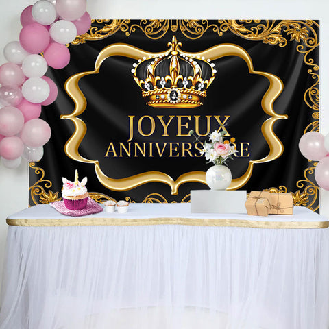 Noir Et Or Royal Couronne Heureux Anniversaire Toile de fond