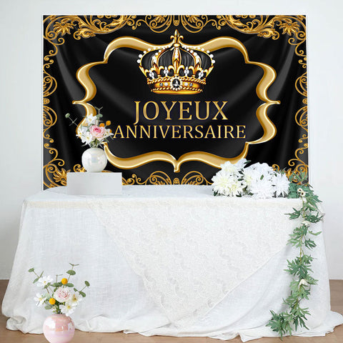 Noir Et Or Royal Couronne Heureux Anniversaire Toile de fond