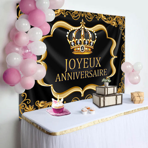 Noir Et Or Royal Couronne Heureux Anniversaire Toile de fond