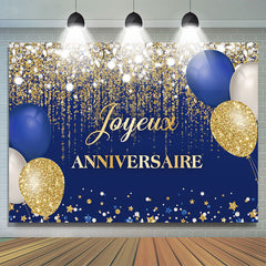 Bleu et Or des ballons Paillettes Anniversaire Toile de fond