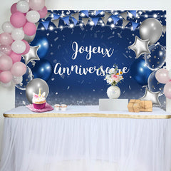 Bleu et Argent Étoile Ballon Heureux Anniversaire Toile de fond