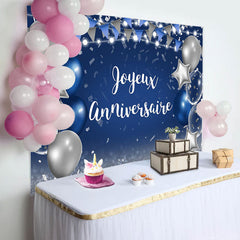 Bleu et Argent Étoile Ballon Heureux Anniversaire Toile de fond