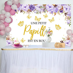 Violet Floral et Doré Papillon Bébé Douche Toile de fond
