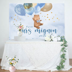 Bleu des ballons Mignon Nounours Ours Bébé Douche Toile de fond
