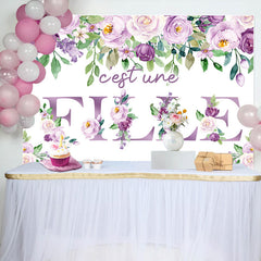 C'est UN Fille Violet Floral Blanc Bébé Douche Toile de fond