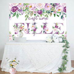 C'est UN Fille Violet Floral Blanc Bébé Douche Toile de fond