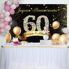 Noir et Doré Ballon diamant 60ème Anniversaire Toile de fond
