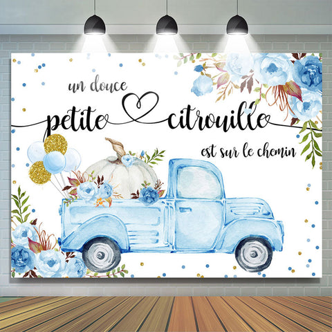 Bleu Voiture et Fleurs Citrouille Bébé Douche Toile de fond