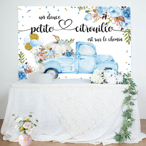 Bleu Voiture et Fleurs Citrouille Bébé Douche Toile de fond