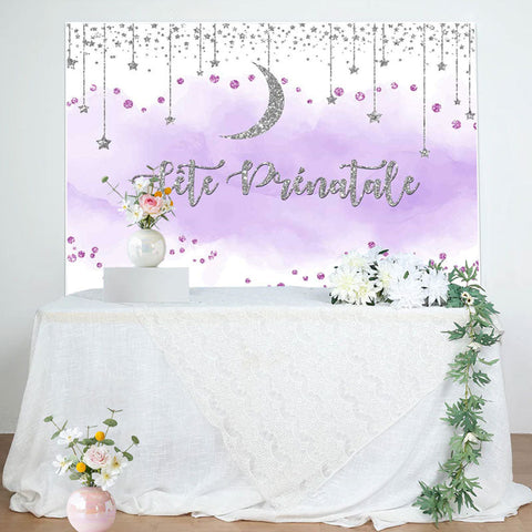 Violet Et Argent Paillettes Lune Bébé Douche Toile de fond