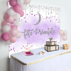Violet Et Argent Paillettes Lune Bébé Douche Toile de fond