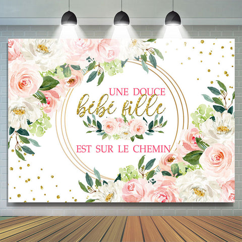 Floral Doux Fille Est Sur Le Chemin Bébé Douche Toile de fond