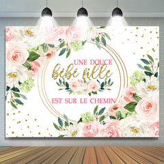 Floral Doux Fille Est Sur Le Chemin Bébé Douche Toile de fond