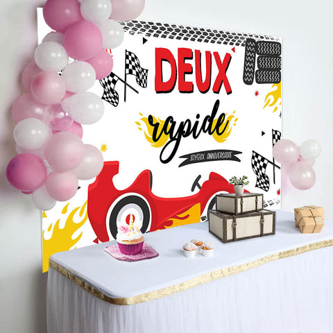 Deux Rapide Courses Voiture 2ème Anniversaire Toile de fond Pour Garçon