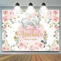Rose Floral Paillettes Éléphant Bébé Douche Toile de fond