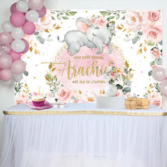 Rose Floral Paillettes Éléphant Bébé Douche Toile de fond