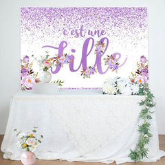 C'est UN Fille Violet Floral Place Bébé Douche Toile de fond