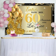 Or Paillettes Talons Et des ballons 60ème Anniversaire Toile de fond