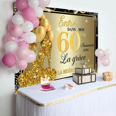 Or Paillettes Talons Et des ballons 60ème Anniversaire Toile de fond