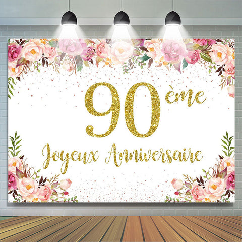 Or Points Floral 90ème Anniversaire Toile de fond Pour Femmes