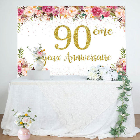 Or Points Floral 90ème Anniversaire Toile de fond Pour Femmes