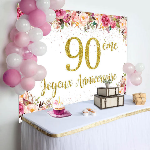 Or Points Floral 90ème Anniversaire Toile de fond Pour Femmes