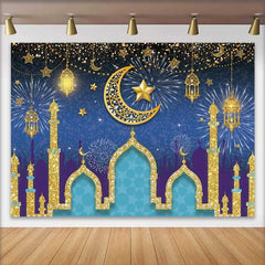 Lofaris Fond de Vacances Mosquée et Croissant de Lune Pailleté Or, Décor Élégant Aïd Moubarak Ramadan