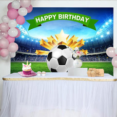 Lofaris Toile de fond d'anniversaire football, stade lumineux et étoiles dorées, pour célébration sportive des garçons