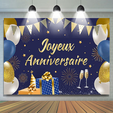 Bleu Marine Or Joyeux Anniversaire Toile De Fond