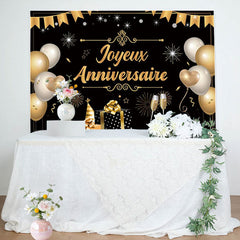 Joyeux Anniversaire Decoration Toile de Fond Noir Or